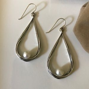 Sterling Silver Pearl Teardrop Earrings by Or Paz